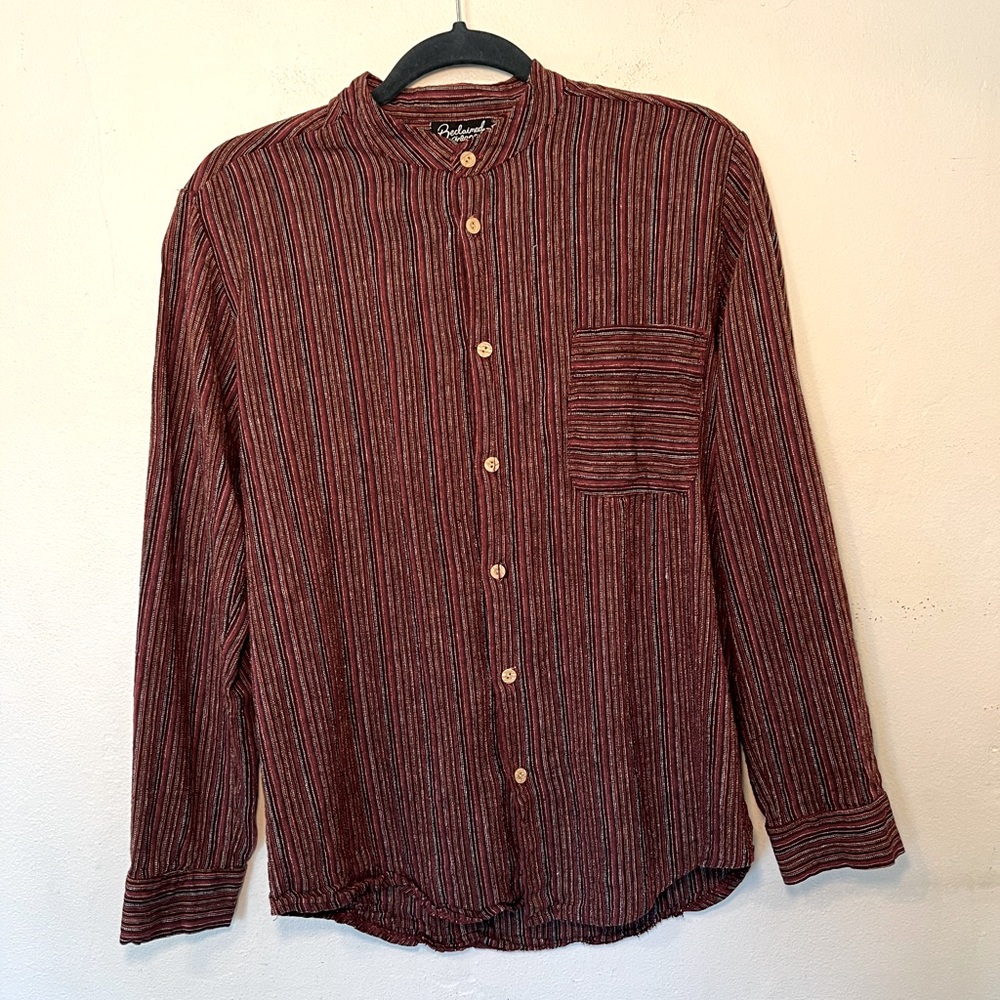 Men’s Vintage Collarless Button Down Shirt - Medium